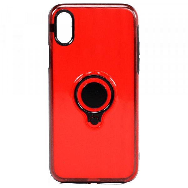 Wholesale iPhone X (Ten) 360 Neon Rotating Ring Stand Hybrid Case with Metal Plate (Red)
